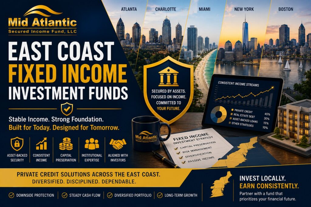 East Coast fixed income investment funds featuring private credit, passive income investing, real estate-backed lending, and institutional portfolio strategies.