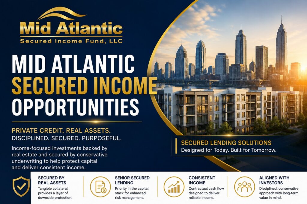 Mid Atlantic Secured Income Opportunities featuring private credit, real estate-backed lending, secured income investments, and alternative investment strategies by The Mid Atlantic Secured Income Fund