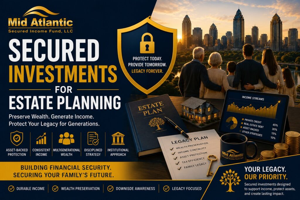 Secured investments and estate planning strategies focused on wealth preservation, passive income continuity, and multigenerational financial planning.