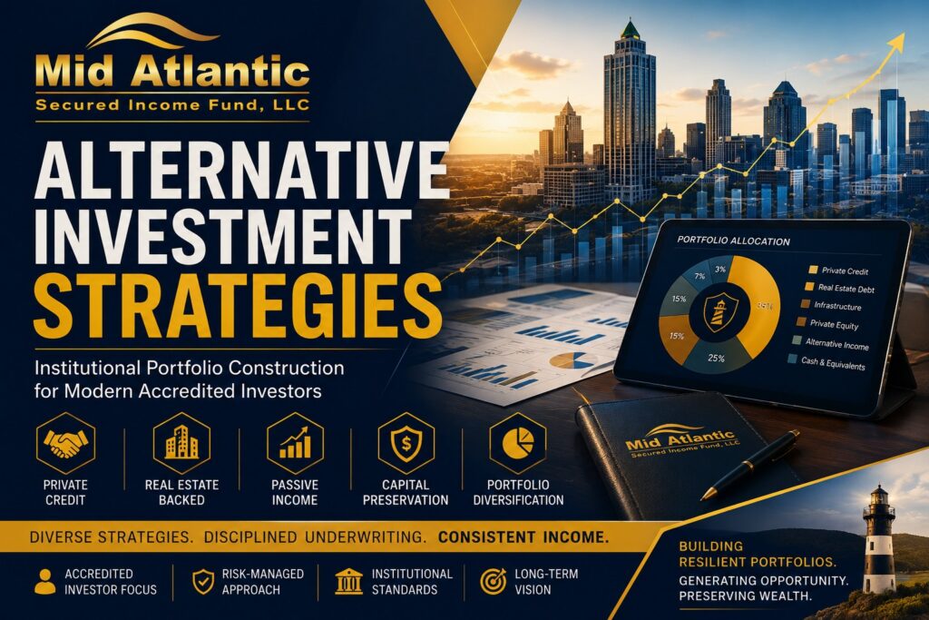 Alternative investment strategies featuring private credit, real estate-backed lending, institutional portfolio construction, and passive income investing.