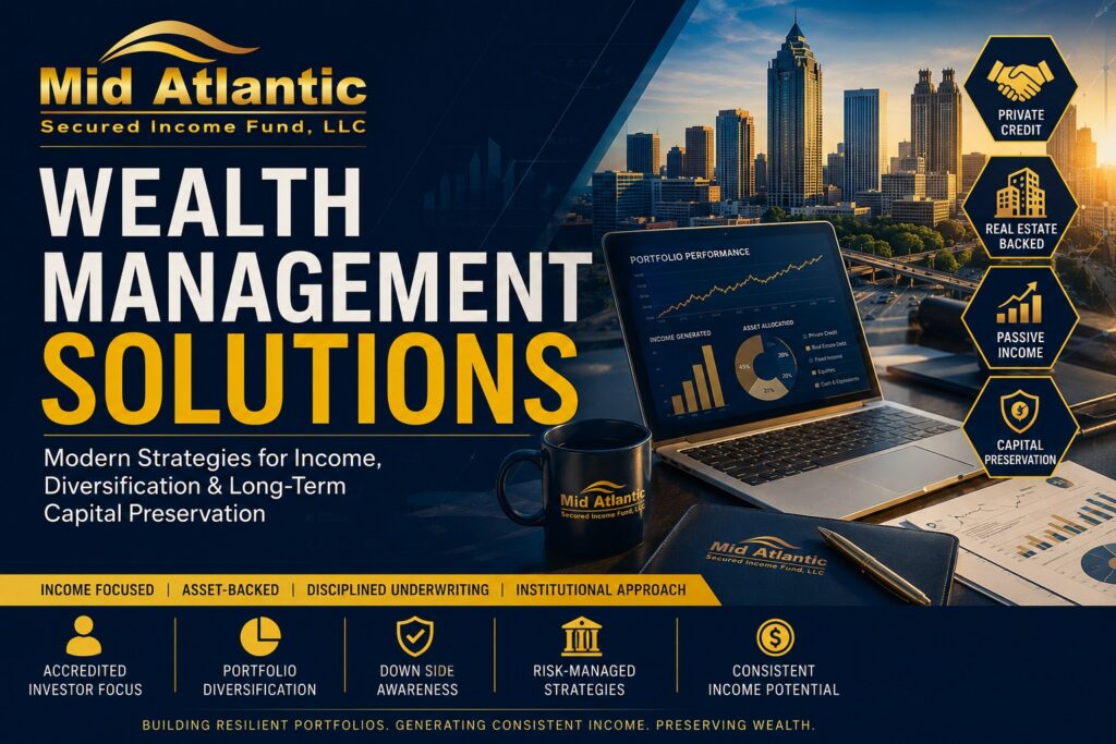 Institutional wealth management solutions including private credit, portfolio diversification, passive income investing, and real estate-backed investments.