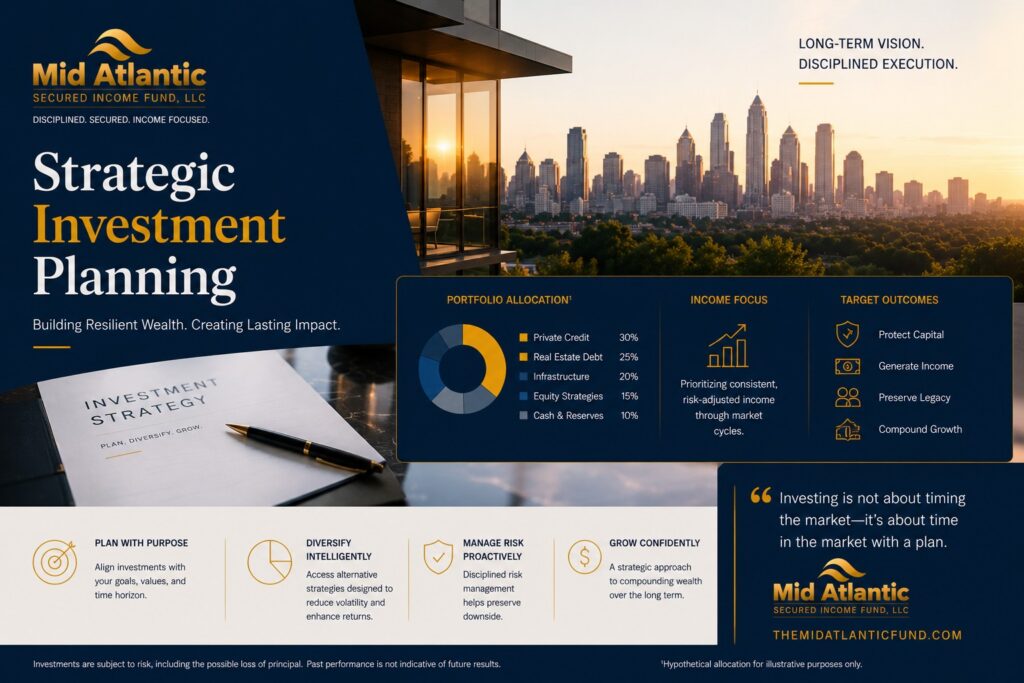 Strategic investment planning concept featuring high-net-worth investors reviewing diversified portfolio strategies with residential real estate and institutional analytics in Atlanta.